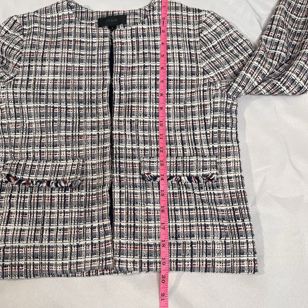 J Crew Womens Size 2 Tweed Jacket Red White Blue Academia Preppy Office Career - Picture 10 of 13